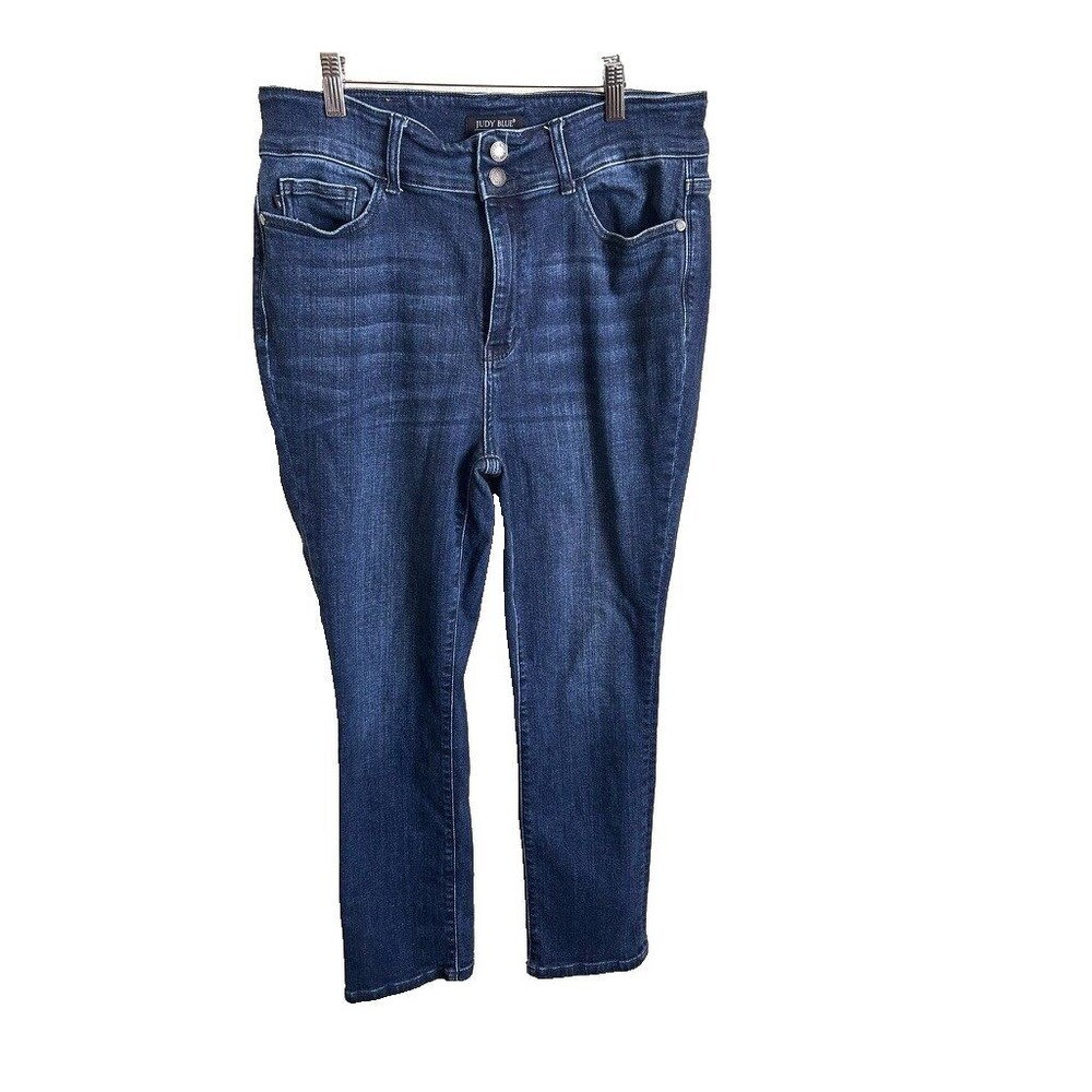 Judy Blue Skinny Fit Capri Women 15/32 Blue Dark Wash Lightly Distressed Stretch